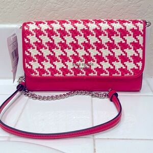 NWT Kate spade Darcy woven houndstooth chain crossbody bikini pink